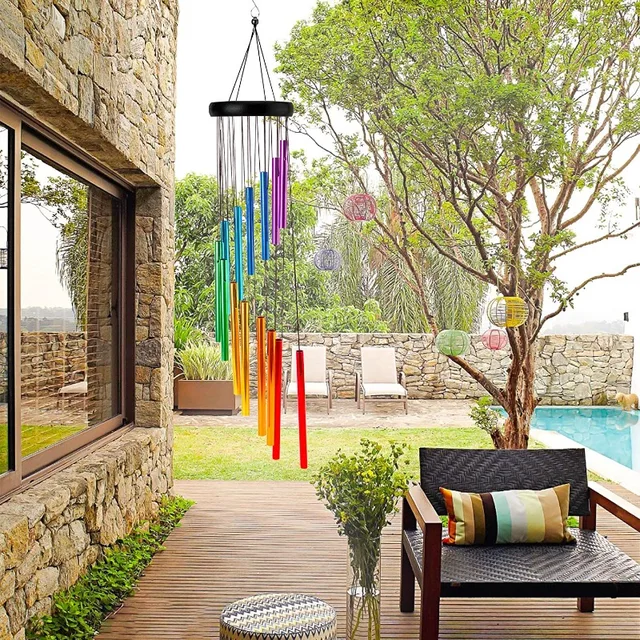 New 12 Tubes Rotating Solid Wood Aluminum Pipe Wind Chime Waterproof 12 Pipe Classic Matching Music Wind Chime Home Decoration 3
