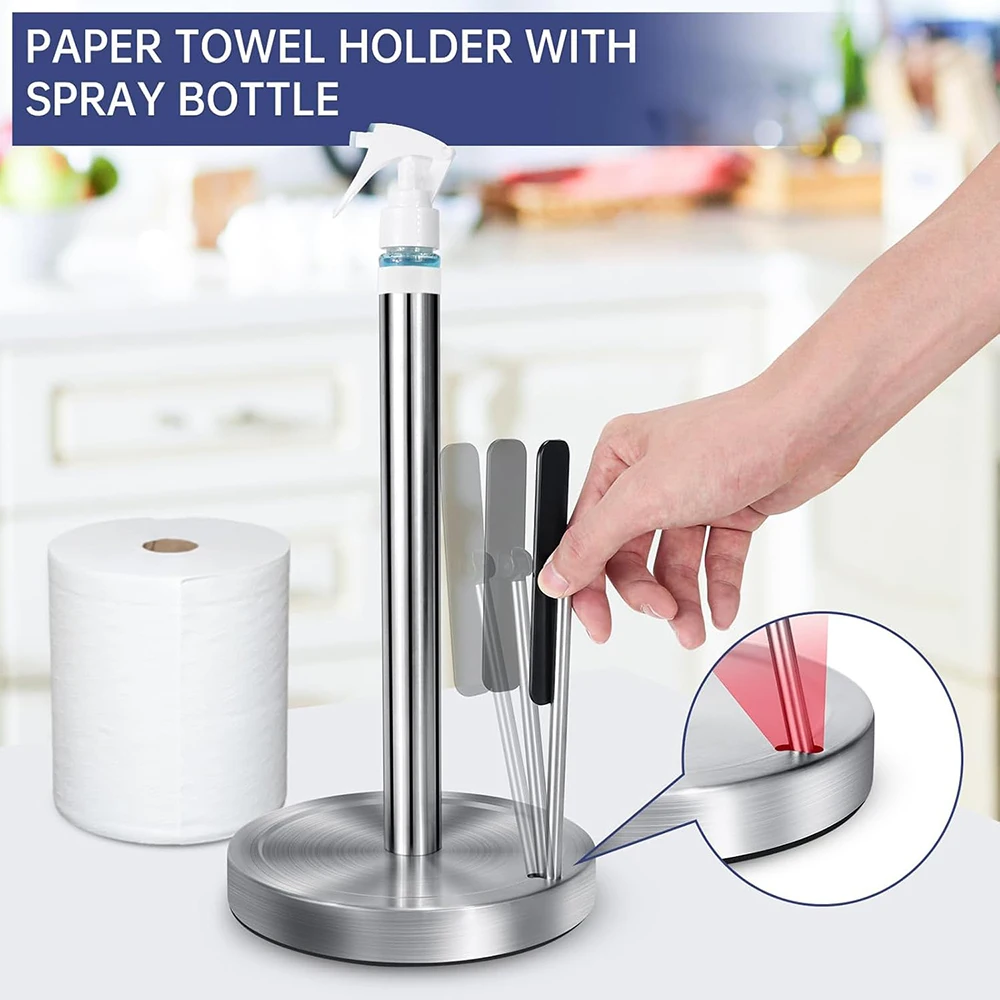 Household Vertical Paper Towel Holder With Spray Bottle Paper Towel Holder For Kitchen, Bathroom, Countertop Paper Towel Holder 2