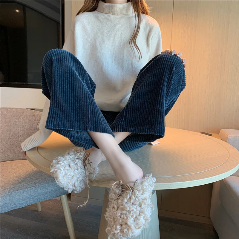 Corduroy Straight Leg Casual Pants Women's Autumn New Loose Korean Style High Waist Ladies Drape Mopping Wide Leg Pants Trousers adidas pants