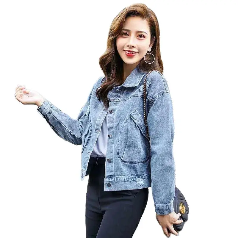 

Женская джинсовая короткая куртка, красивая весенне-летняя новая женская короткая модная ковбойская куртка, свободные топы