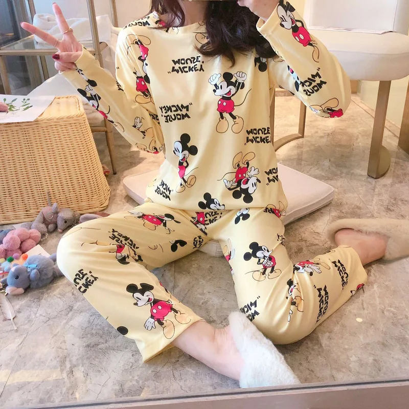 Striped Mickey Minnie Pajamas Spring Autumn New Pajamas Women's Long-sleeved Trousers Cartoon Loose Home Clothes Suit 3