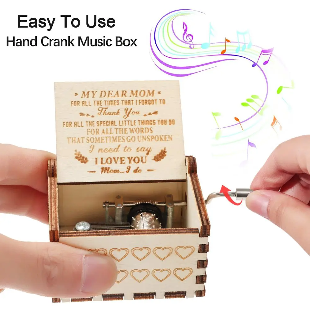 Vintage Wooden Music Box Happy Mothers Day Gift Birthday Gifts Mum Presents Hand Crank Love Gifts LOVE MOM