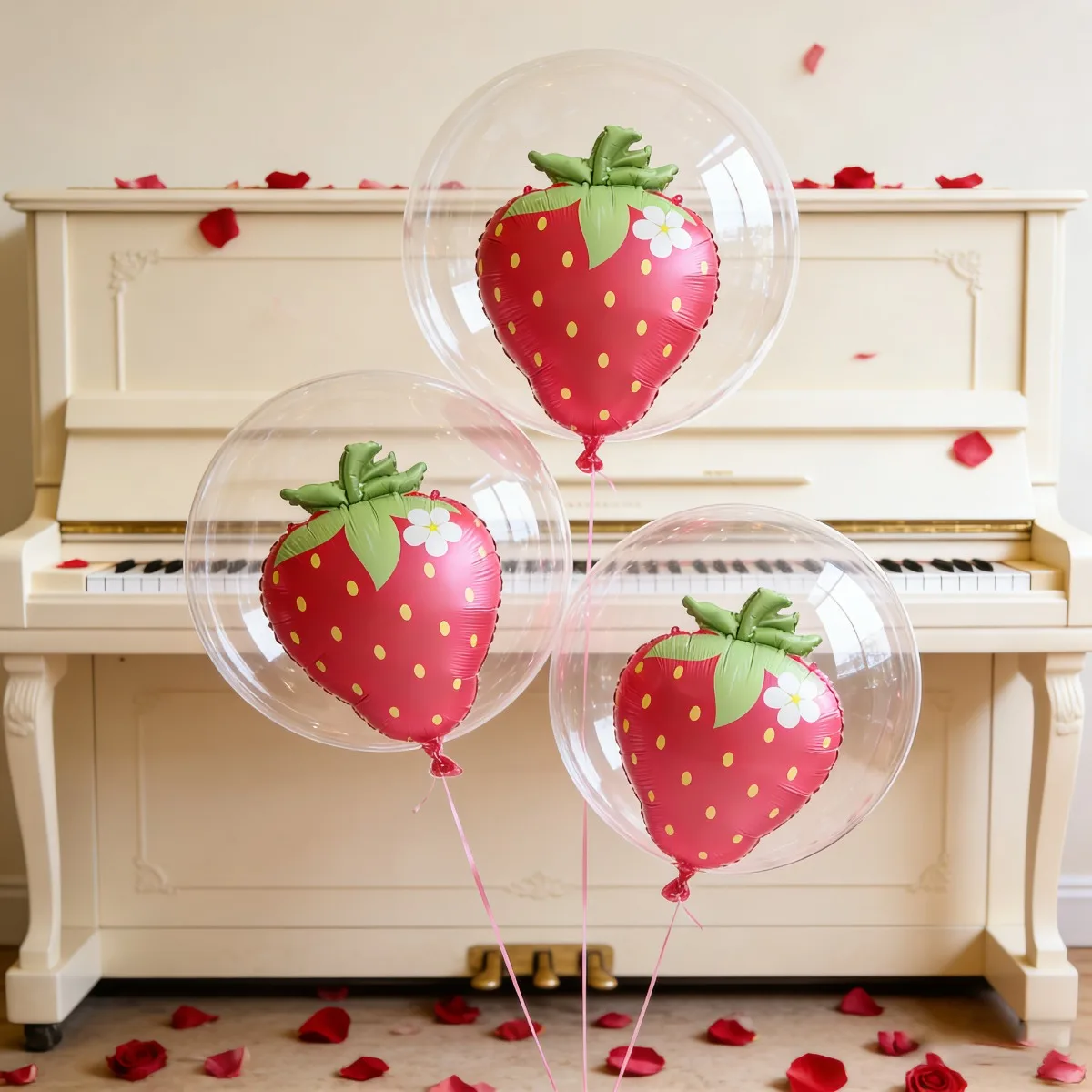 8 Stück transparente Bobo-Kugeln mit roter Erdbeere, Aluminiumfolienballon, Geburtstag, Hochzeit, Jahrestag, Party, Dekoration, Zubehör