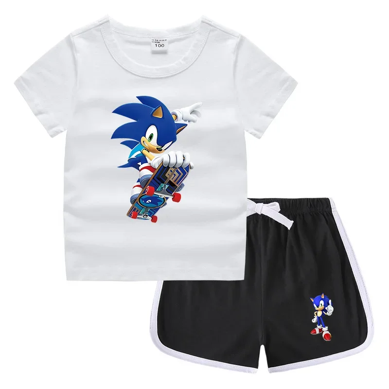 

Sonic New Children's Round Neck T-shirt Shorts Korean Bottoming Shirt Sweat-absorbing Casual Sweatshirt Suit