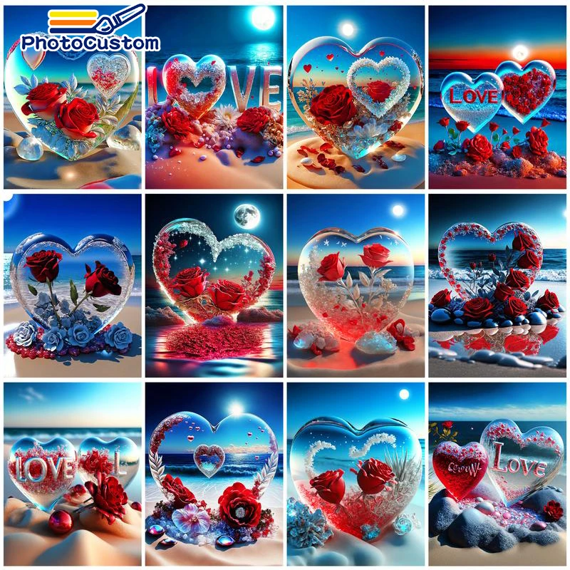 

PhotoCustom DIY Paint By Numbers Glass Heart Kit Acrylic Paints On Canvas Pictures Wall Picture Of Drawing Coloring By Numbers S