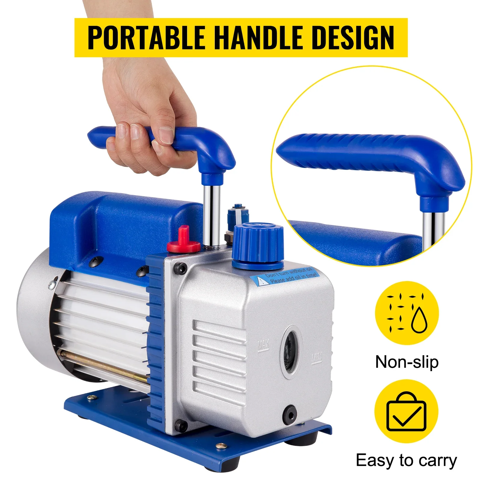 Portable carrying handle on vacuum pump