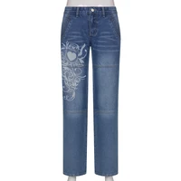 Women's Harajuku Print Jeans Floral Print Vintage Aesthetic Baggy Straight Pants Grunge Casual Outfits Trousers Streetwear Y2k - Image 5