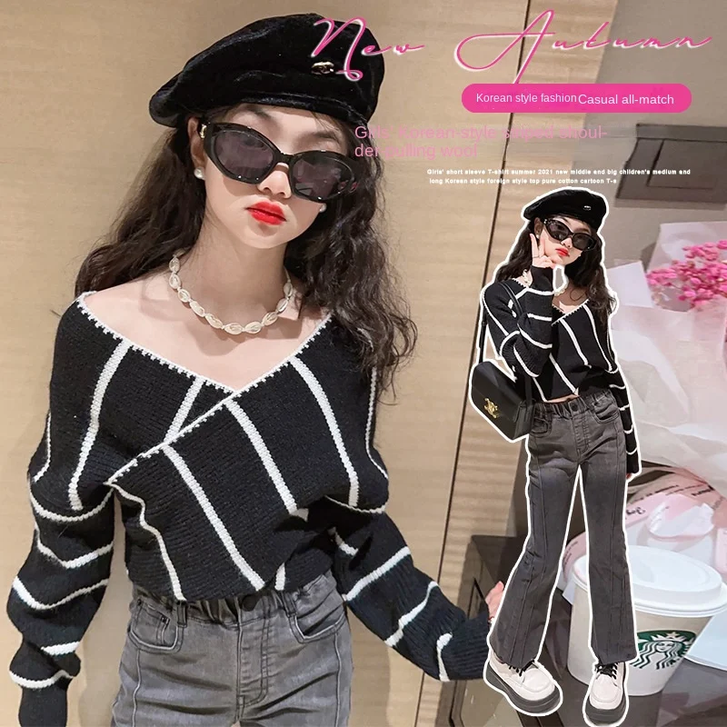 

Children's Clothing Girls' Set Head Autumn and Winter 2023 New Fashionable Children's Sweater Coat Knitwear