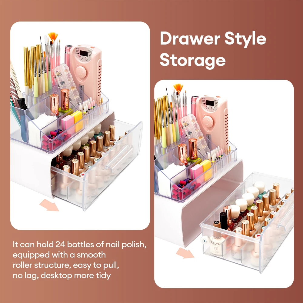 Drawer Type Transparent Cosmetics Box Large Capacity 53 Hole Storage Nail Art Storage Box Skincare Manicure Makeup Storage  Case