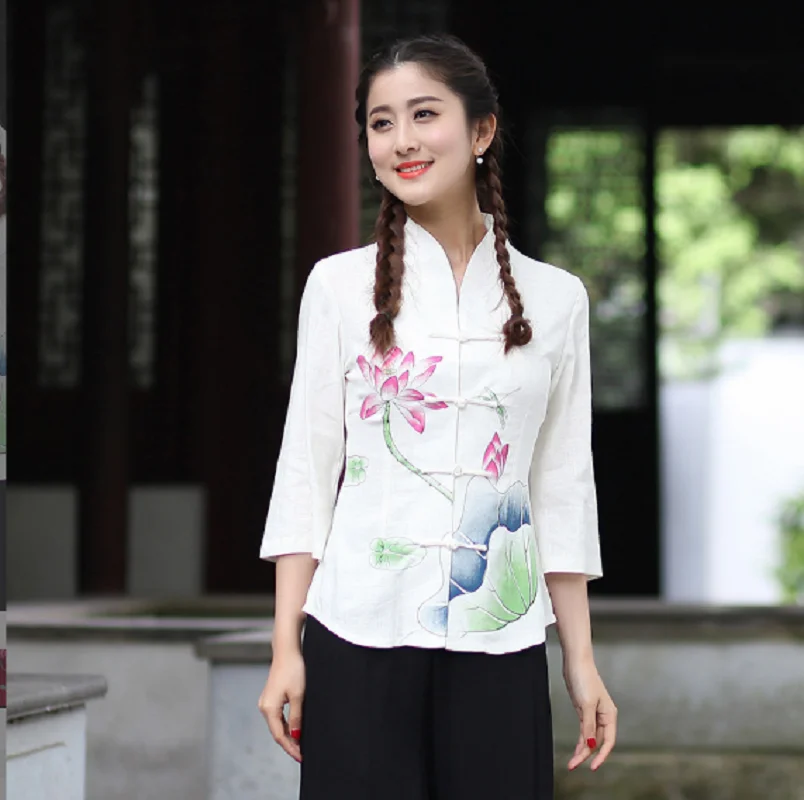 Hot Sale New Women Chinese Style High Quality Cotton Linen Tang Suit Jacket Fashion Printing Tops Coat Ladies Casual Jackets