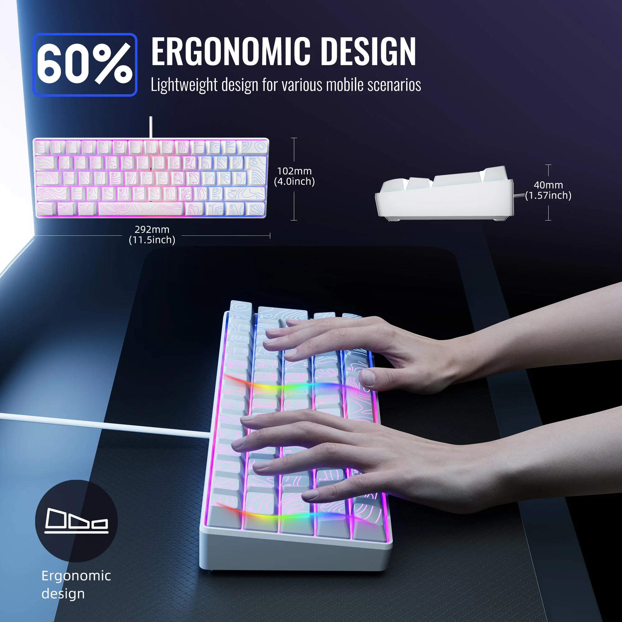 60% RGB 조명 게이밍 키보드 - 빠른 플레이를 위한 백라이트가 있는 컴팩트한 게이밍 키보드