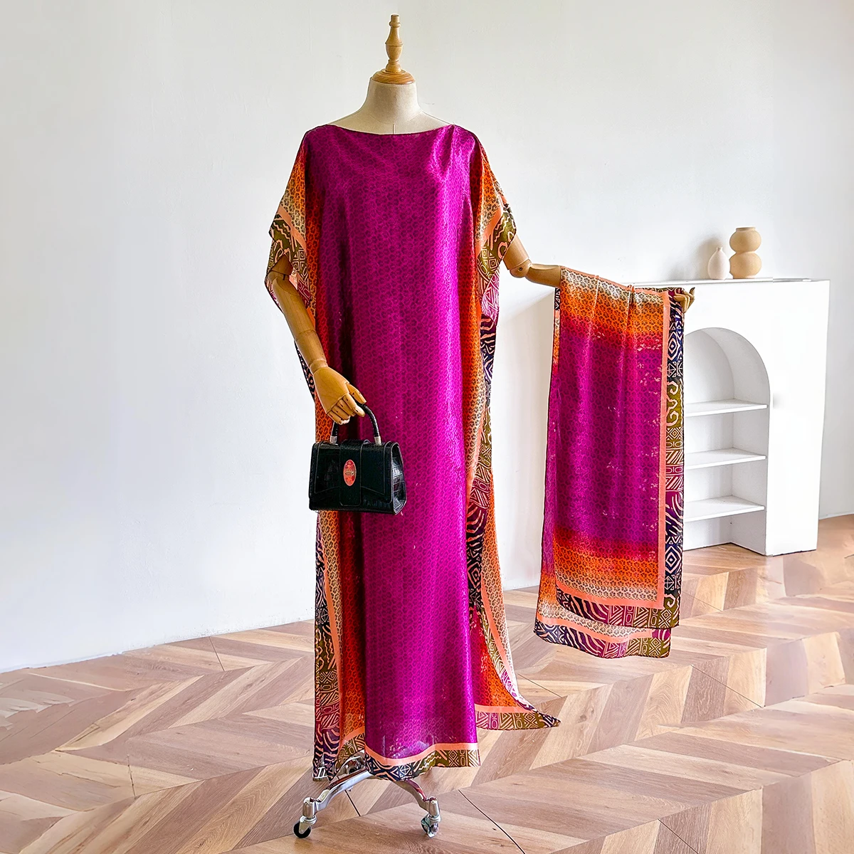 2025 New Style Fashion Oversize African Women Clothing Dubai Dashiki Abaya Folral Print Design With Scarf Loose Long Dress