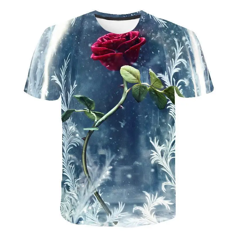 

2022 Men's street wear new 3D rose T-shirt casual 3D printing T-shirt