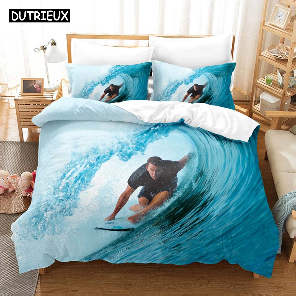

3D Printed Surfing Summer Bedding Set Down Quilt Cover With Pillowcase Double SIngle King