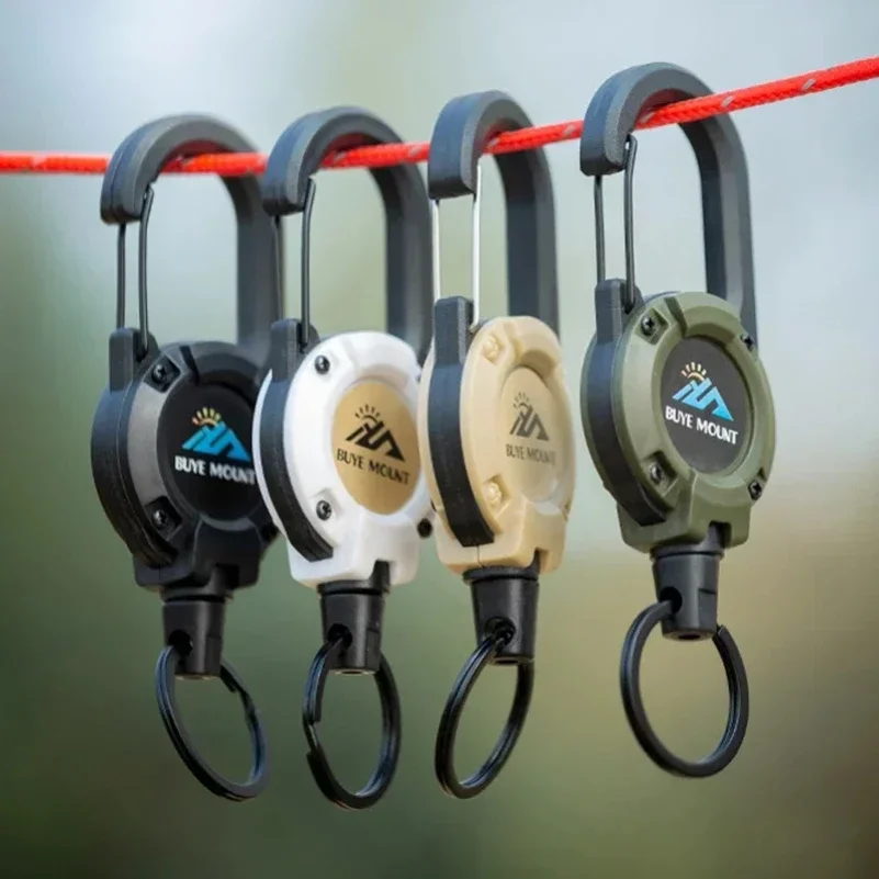 1pcs Heavy Duty Retractable Pull Badges ID Reel Carabiner Key Chain Steel Wire Rope Buckle Key Holder Outdoor Keychain Tools 2