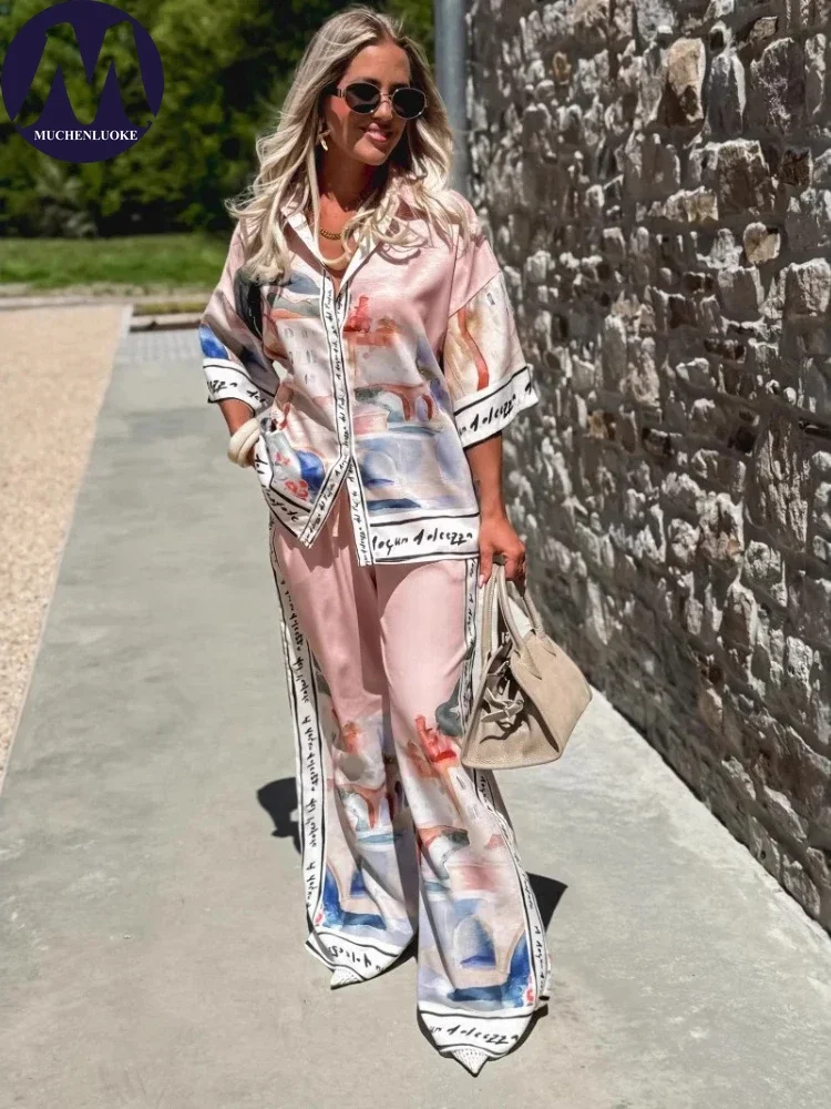 Women’s Elegant Printed 2-Piece Set – Half Sleeve Top & Wide Leg Pants 5