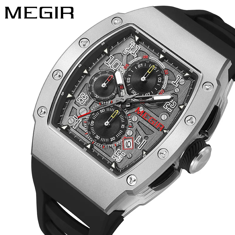 

MEGIR 8411 Men Quartz Watch Fashion Creative Outdoors Date Analog Pointer Display Silicone Strap Wrist Watches for Male Gift