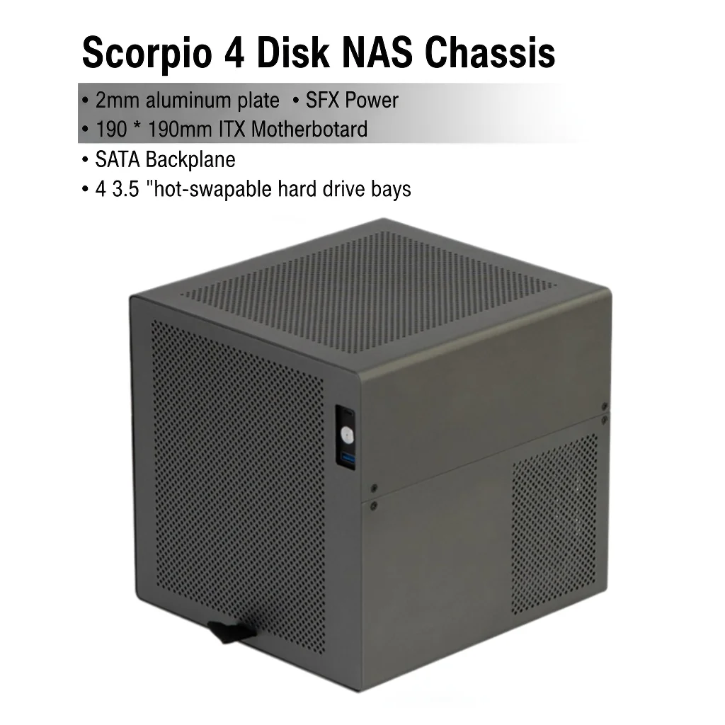 스콜피오 4디스크 NAS 섀시 케이스 알루미늄 쉘 SFX 파워 ITX / MATX 마더보드, 1.5mm 알루미늄 프레임