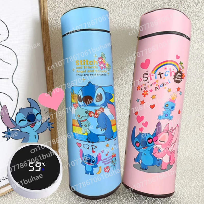 

500ML Disney Stitch Anime Simple Cartoon Pattern Intelligent Temperature Display Large Capacity Stainless Steel Thermos Cup Gift