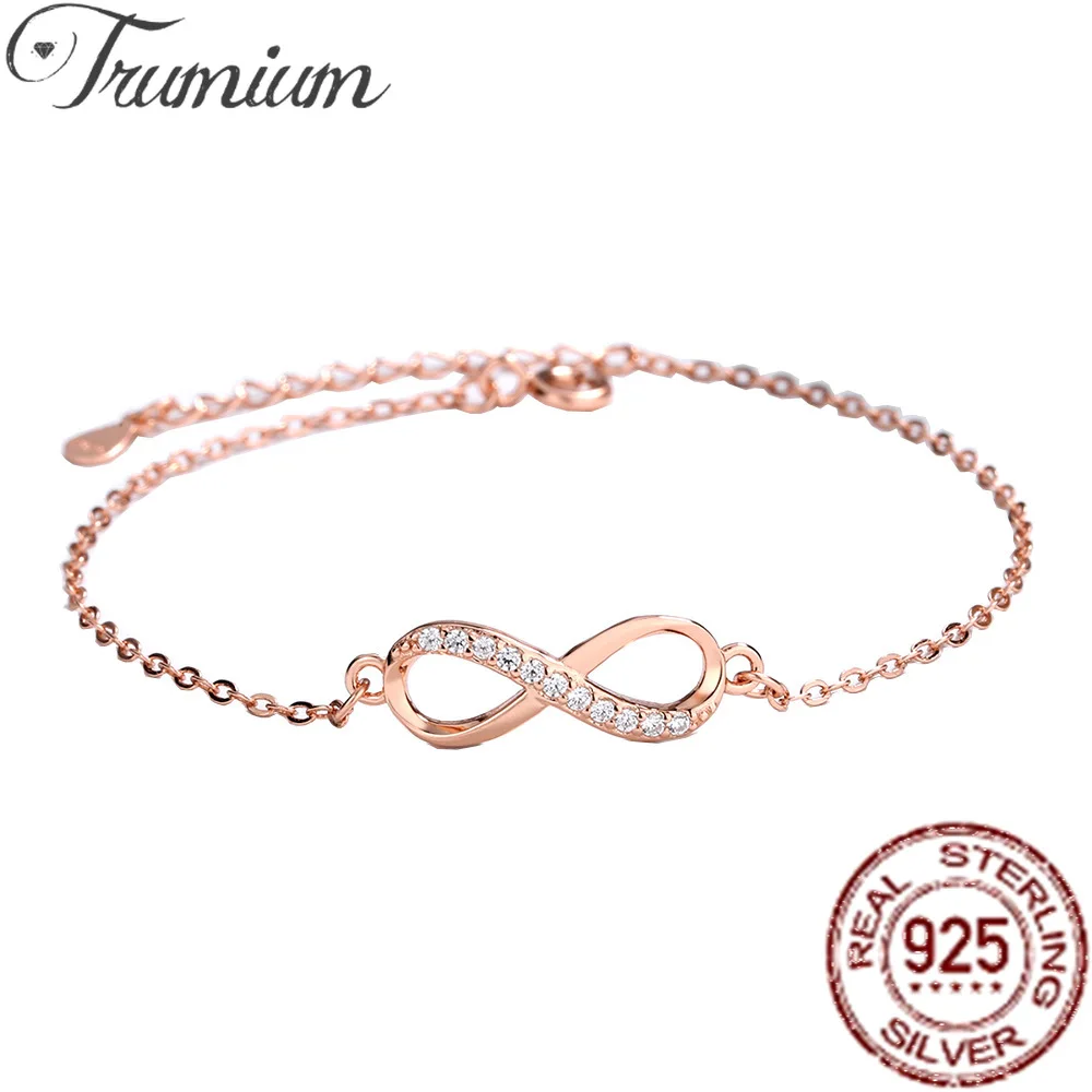 

Trumium Authentic 925 Sterling Silver Infinity Adjustable Bracelets For Women Hot Fashion Zircon 8 Word Bracelet For Gift