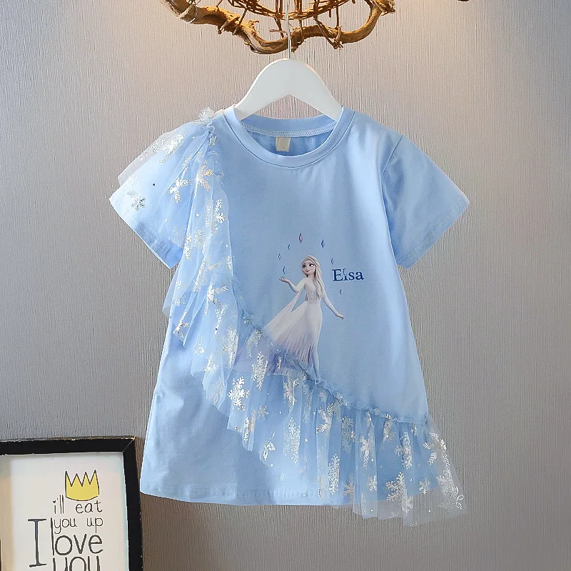 

Girls Elsa Princess Dress 2022 Girl Baby Summer T-Shirt Skirt Children's Toddler Korean Style Party Cartoon Frozen Clothing