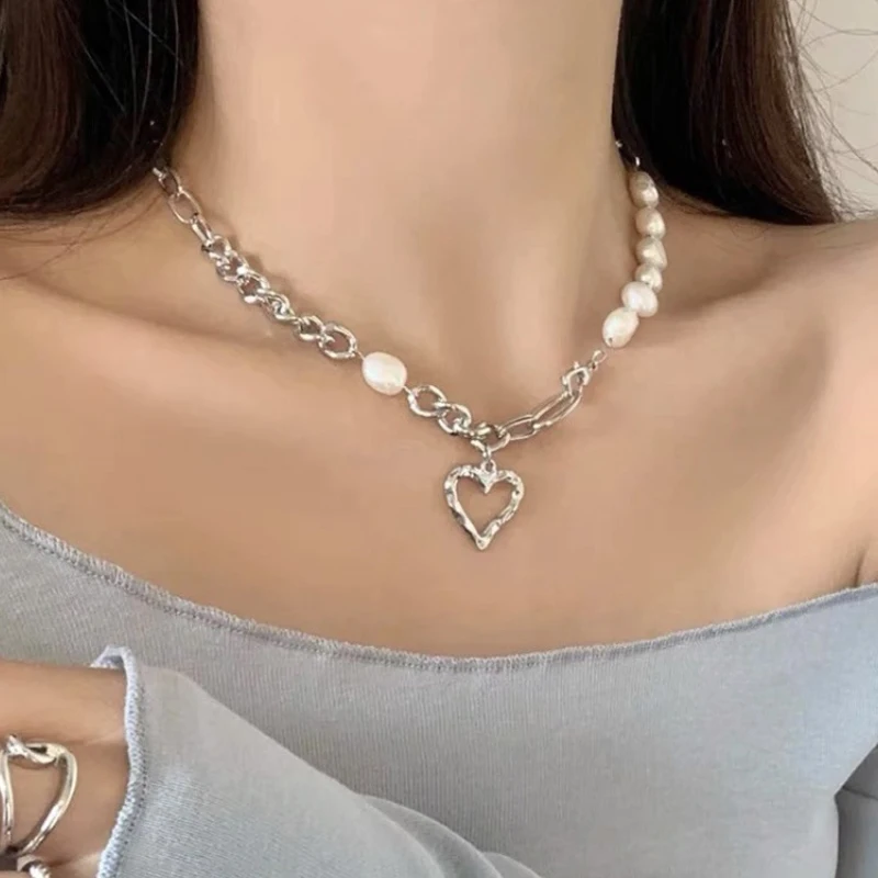 Hollow Love Heart Shaped Pendant Necklace OT Multi layered Chain for Women 2022 Trendy Y2K Silver Color Wedding Jewelry Gift