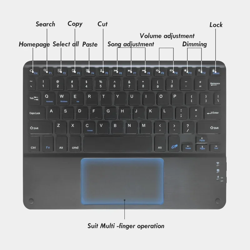 Wireless Keyboard Bluetooth-Compatible Rechargeable With Touchpad For iOS Android Windows iPad PC, bluetooth keyboard