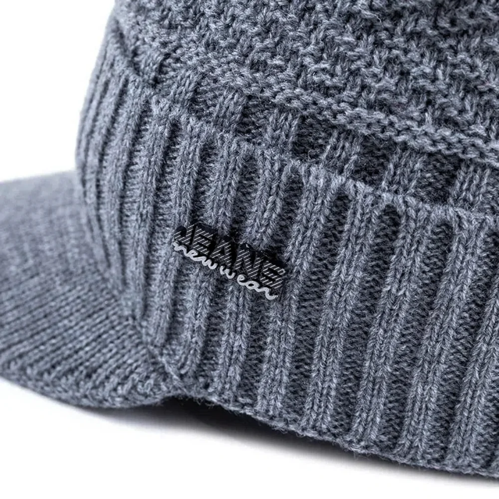 Heißer Verkauf Unisex Warme Wintermützen Plüschfell Gefütterte Warme Mütze Mit Krempe Outdoor Strickmützen Für Männer & Frauen – Detail 16