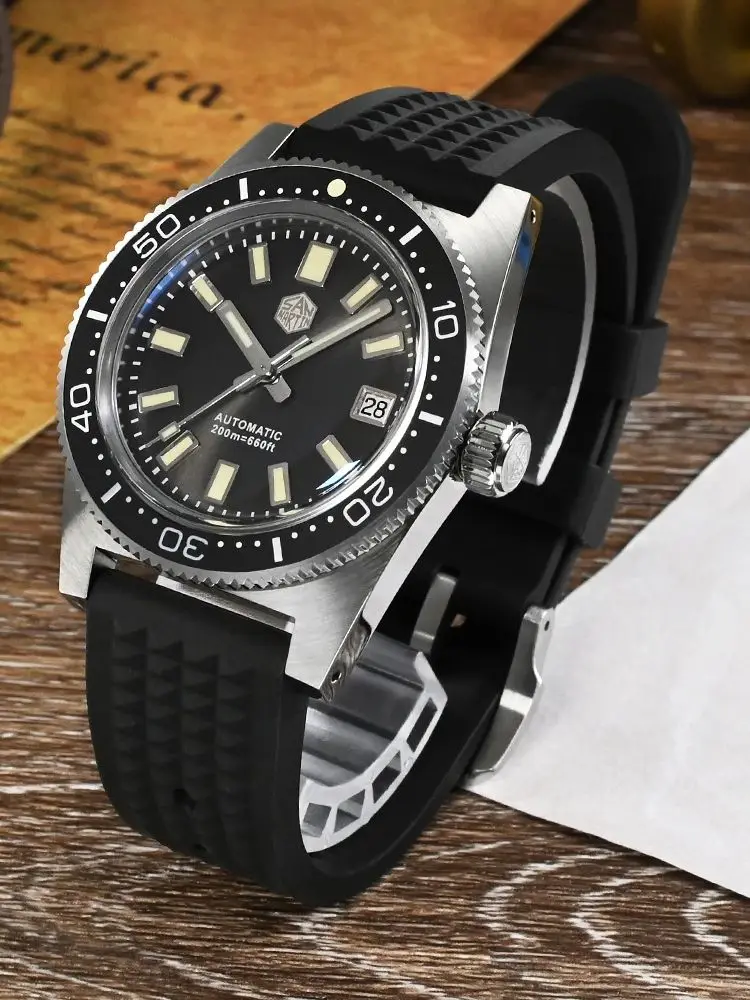 San martin-ダイビング用の自動腕時計,37mm,メカニカルリストバンド 