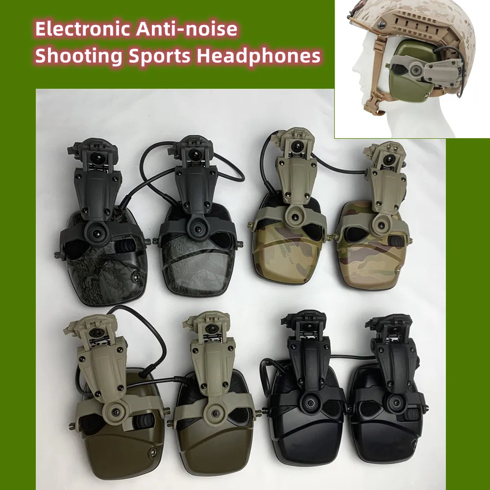 Tactical Helmet ARC Rail Adapter with Electronic Anti-noise Shooting Sports Headphones Airsoft Hunting Headset Gel Ear Earmuffs