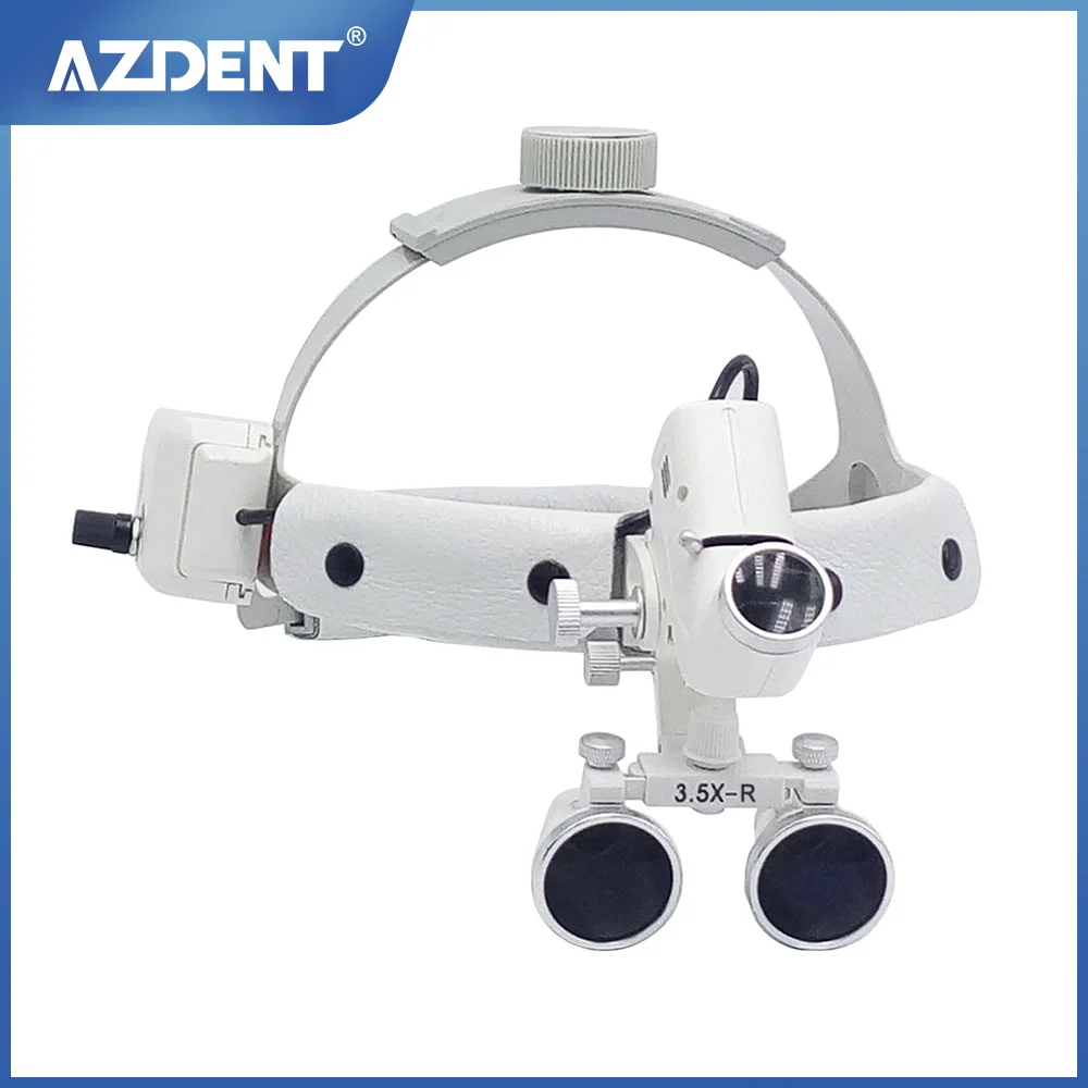 AZDENT 5W Dental LED Headlight Headband Binocular Loupes 3.5X Medical Loupe Headband Optical Magnifier Dental Lab Instruments