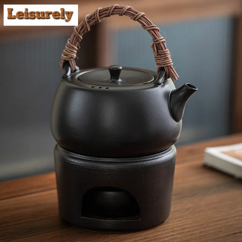 600ML Handmade Kiln Change Red Ceramic Teapot Rattan Weaving Lifting Handle Pot Boling Water Kettle Fot Tea Stove Kung Fu Teaset