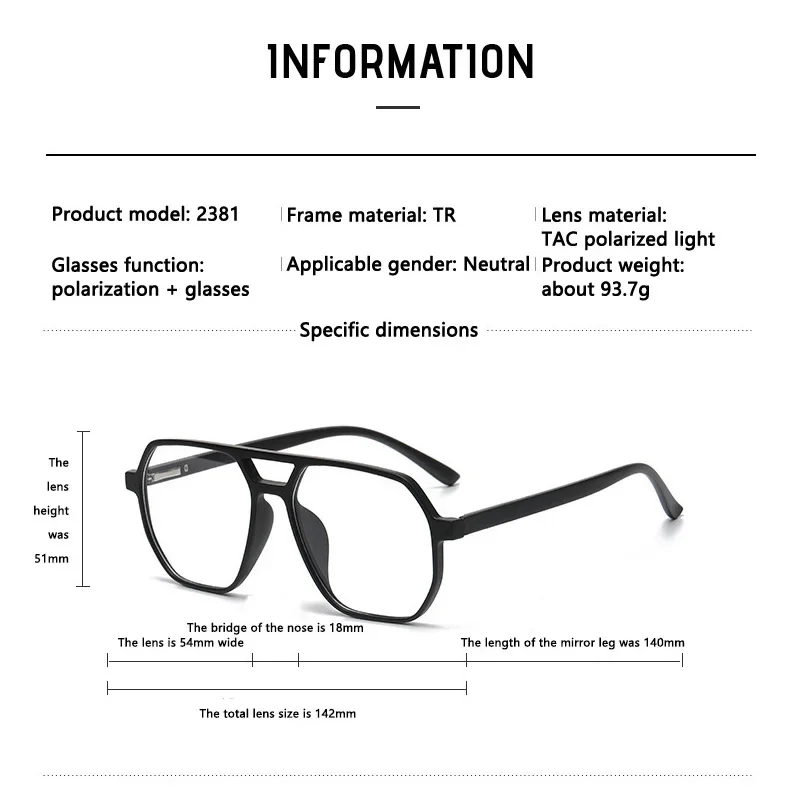 Large Frame Polarized Myopia Sunglasses 6 in 1 Prescription Magnetic Clip Men Women Glasses Optical Eyewear -0.5 to -6.0 2