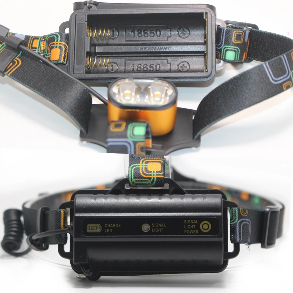 8000 LM USB Charge XM-L T6 Headlamp 2*T6 LED Powerful Focus Head Light 3 Modes Self Defense Camp Head Lampe LED Headlight