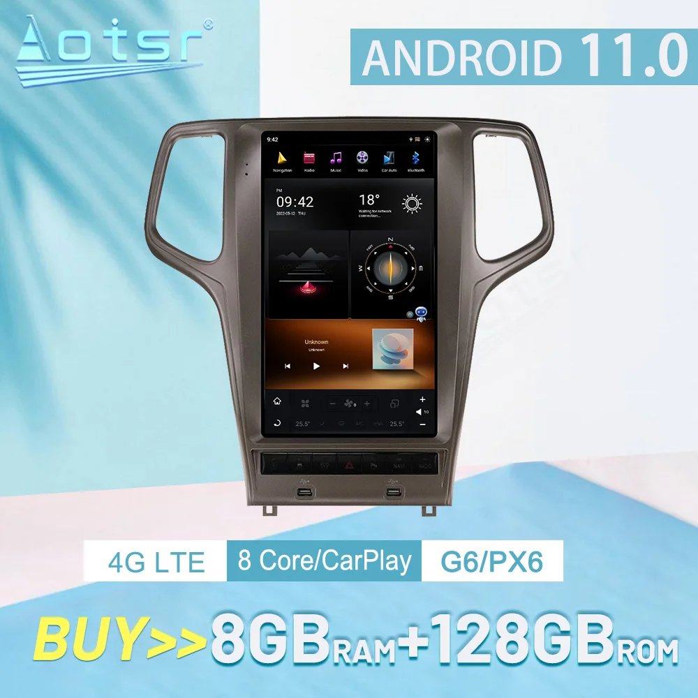

8 Core For JEEP Grand Cherokee 2014-2020 Android 11 G6 PX6 GPS Navigation Car Player Auto Radio Stereo Audio Recorder Head Unit