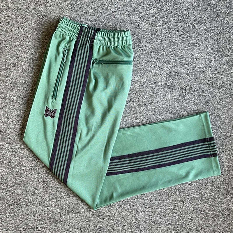 

GYM Purple Stripe Needles Green Sweatpants Men Women Embroidered Butterfly AWGE Drawstring Track Pants Gym