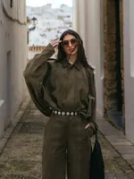 HH Spring Women Suede Coat Pant Sets Lapel Long Sleeve Zipper Jackets Casual Shorts 2025 New Fashion High Street Lady Outfit - Image 4