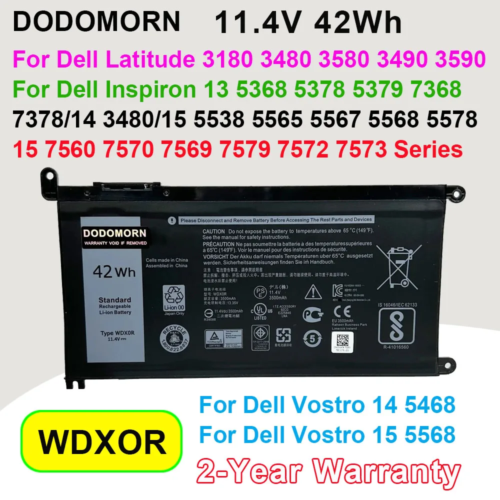 

Аккумулятор DODOMORN WDXOR для DELL Inspiron 13 5368 5378 7368 14 7460 7472 5468 15 5538 5567 5568 7560 7570 7569 17 5765 P61F 3180