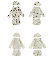 deer jonmi 2024 New Summer Baby Boys Printed Swimwear Sets Long Sleeve Tops Shorts 2pcs Sun-proof Toddlers Kids Swimsuits Outfit 1
