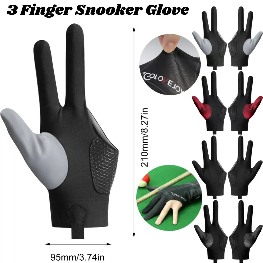 Billiard Gloves Billiard Training Accessory Billiards Glove Left Right Three Finger Snooker Billiard Glove Non Slip Stickers Elasticity Billiard Training Gloves Accessories