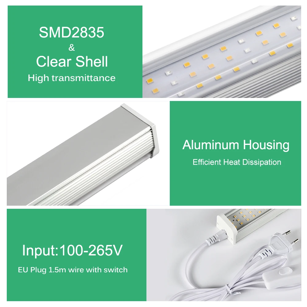 LED Grow Light Bar SMD2835 AC100-265V For Plants Fruit Trees Full Spectrum Veg Flowers