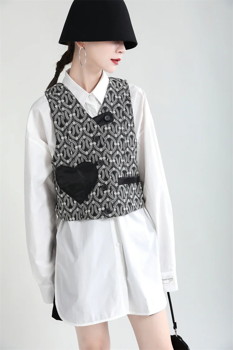RSC Women Loose Fit Design Print Wild Elegant Sleeveless V-collar Vest Office Lady Style Fashion Tide Spring Summer 2022 RS0208 long down coat