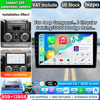 Radio para Auto Hizpo de 10.1 Pulgadas con CarPlay Inalámbrico y Android Auto para Jeep Wrangler, Chrysler Compass, 300C, Dodge, Sistema Multimedia Inteligente con Pantalla Táctil IPS, Reproductor de Video Estéreo, Autoradio 2 Din, Navegación, BT, GPS, 4G, WIFI, FM, AM 1