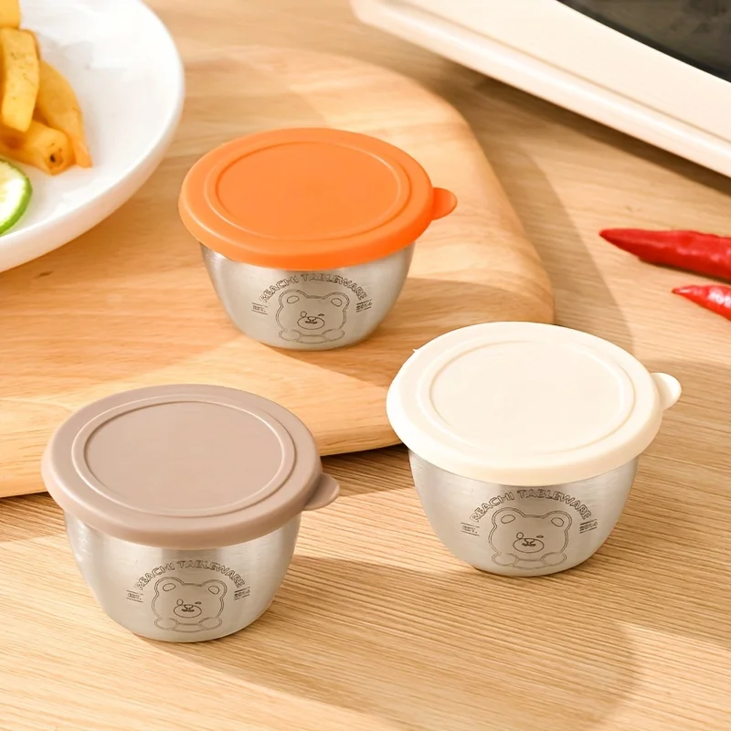 Stainless Steel 304 Seasoning Box Stylish 6-Grid Dip Dish with Leak-proof Lid - Sauce Cups for Ketchup/Spices Airtight Kitchen