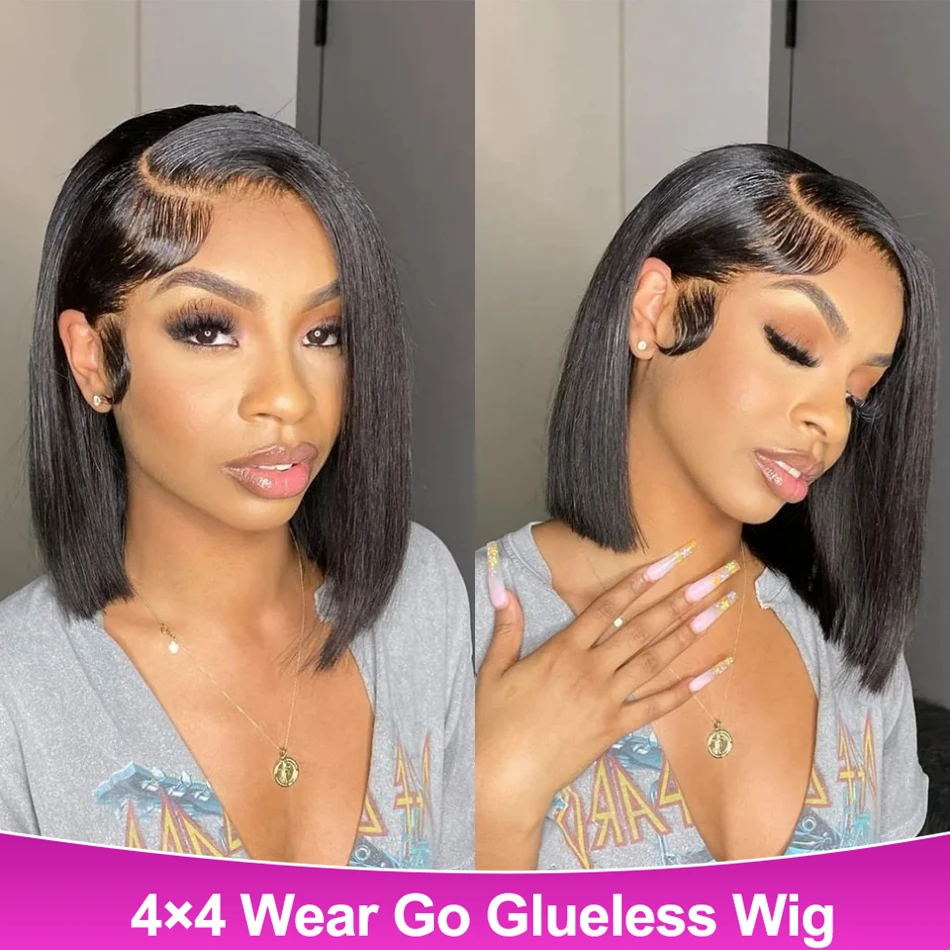 

Straight 4x4 Wear And Go Bob Wigs For Women Human Hair 180% Glueless Wigs Ready To Go Human Hair Wigs Pre Cut Lace Air Wig Sale