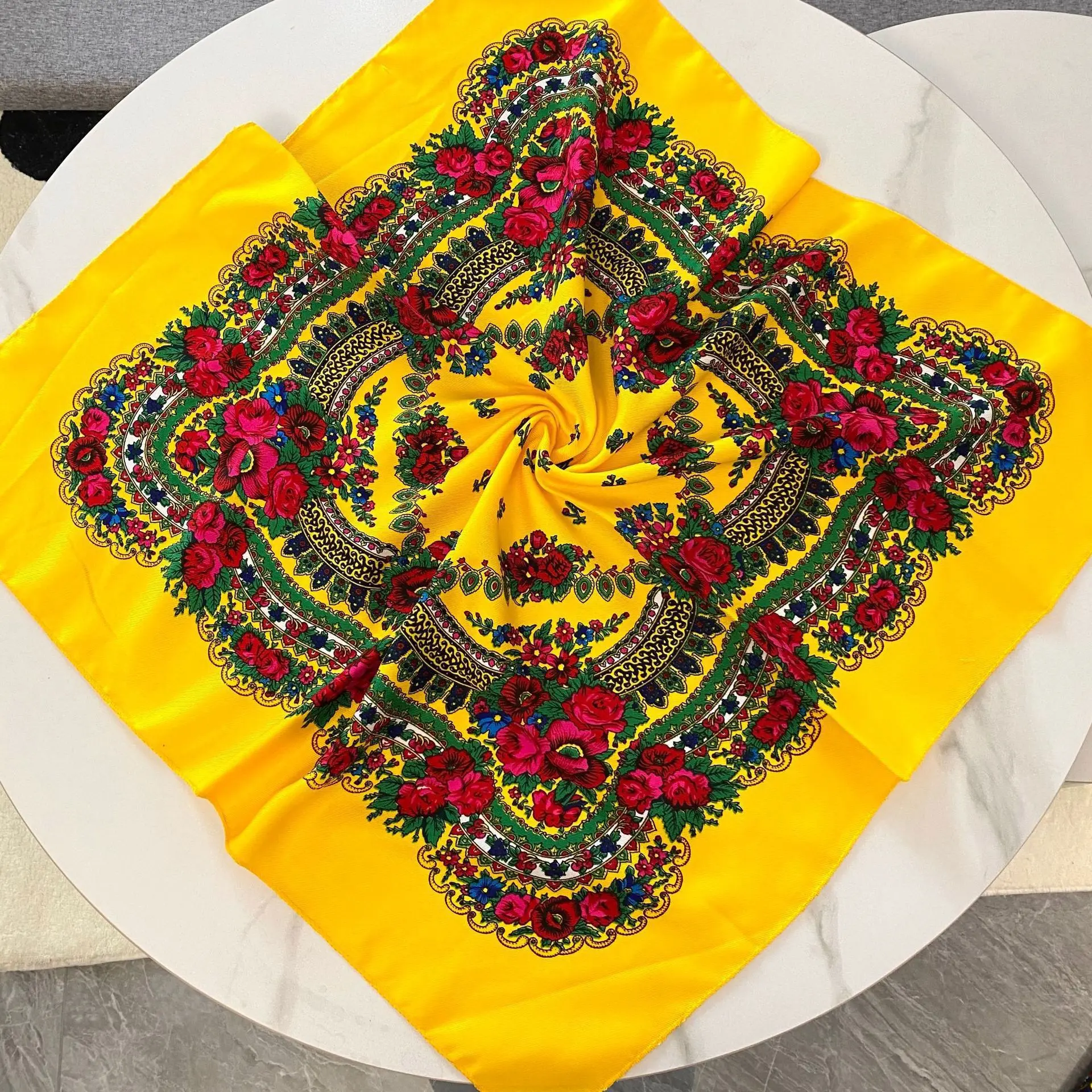 70*70cm Russian Floral Square Scarf Women Luxury Flower
