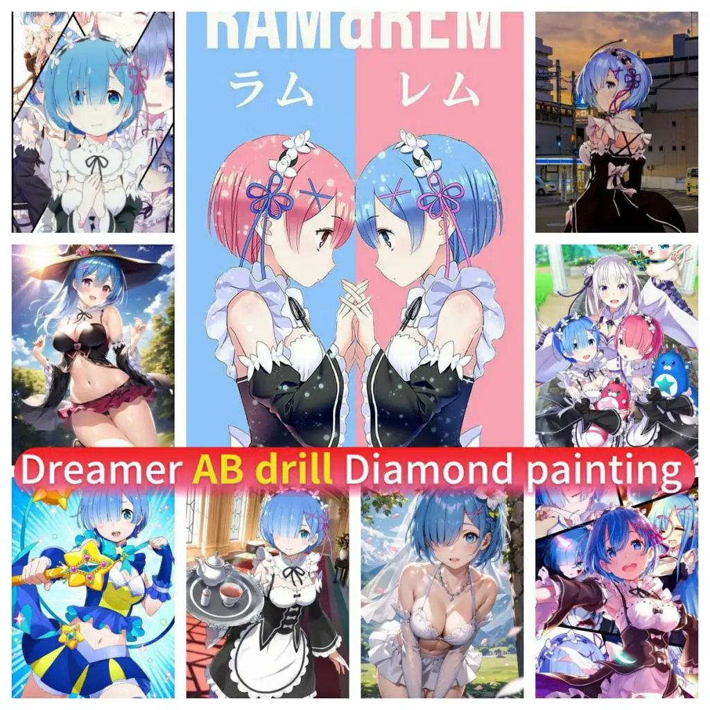 

ReZero-Rem Japanese Anime 5D Art Mosaic DIY AB Diamond Painting Embroidery Corss Stitch Kit Rhinestones Handmade New 2024