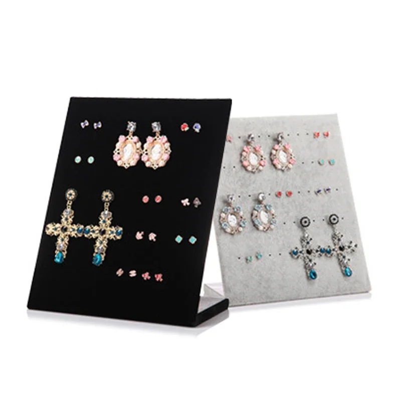 High Quality Velvet L-shaped Necklace Display Rack Jewelry Display Storage Necklace Board Earrings Ring Pendant Props