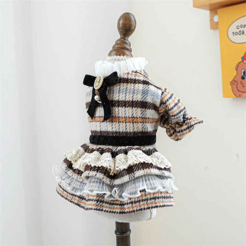High Collar Small Dog & Cats Clothes Plaid Woolen - PeticaDeals
