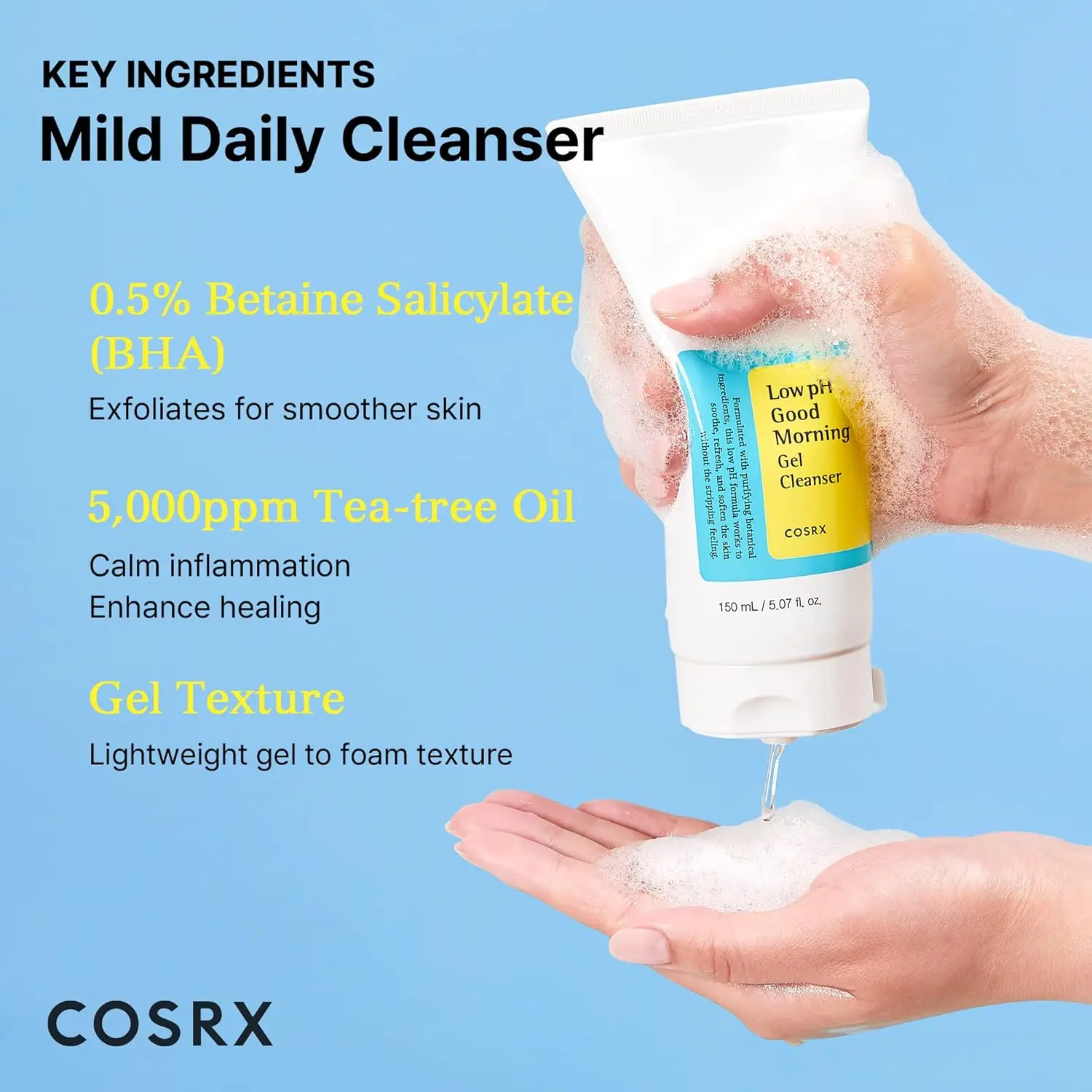 COSRX Low pH Good Morning Gel Face Cleanser BHA Face Wash Daily Mild Cleanser for Sensitive Skin Korean Wash